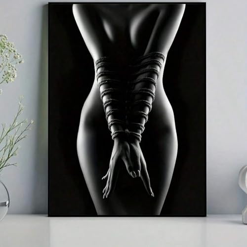 Affiche abstraite noir et blanc portrait femme 40x70 cm avec cadre LIFKNVN