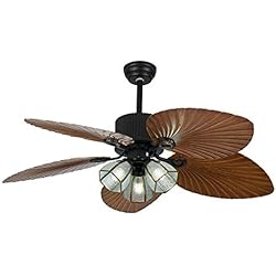 Ventilador Clasico Ventilador de techo con iluminación de hoja palma, lámpara de techo 52 pulgadas con ventilador con mando a distancia regulable en 3 modos, ventilador de techo LED silencioso para salón dormitorio