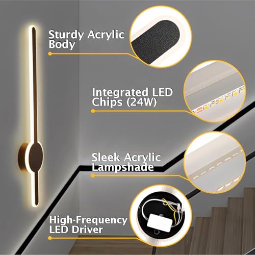 Image of Black Sword Wall Light Luxurious Acrylic Wall Lamp | Warm White LED Fixtures for Bedroom, Living, Drawing, Kids Room & Bathroom - (1 Pack)