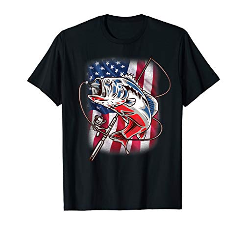 American Flag Fishing Shirt Vintage USA Bass Fisherman Gift T-Shirt