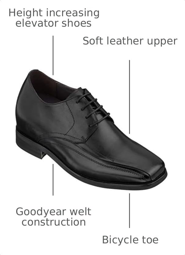 Image of Calden Men's Invisible Height Increasing Elevator Shoes - Black Leather Lace-up Lightweight Dress Oxfords - 3 Inches Taller - K333021 - Size 10 D(M) US