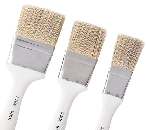 Image of Amazon Brand - Umi Hard White Hair Flat Paint Brush Set of 1 Inch, 1.5 Inch and 2 Inch for Oil and Acrylic Color Painting