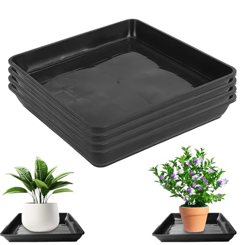 WANDGU Lot de 4 soucoupes de pot de fleurs : 30 x 30 cm Jardinière carrée en plastique, palette carrée épaissie en plastique pour plantes d'extérieur et...
