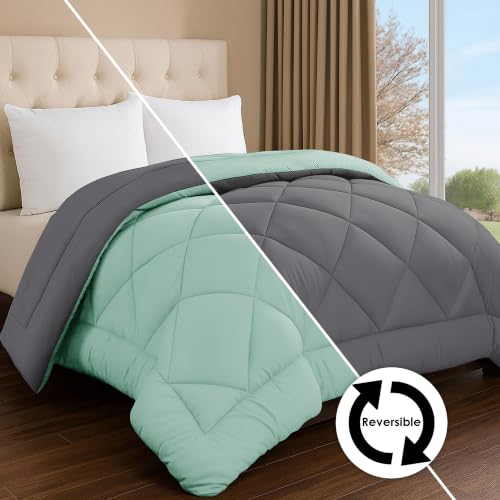 Image of Story@Home Reversible AC Comforter 220 GSM Lightweight Microfiber Summer Blanket for Double Bed (90x100 Inches) | Soft Cooling Quilt, Breathable All Season Duvet for AC Room - Mint Green & Grey