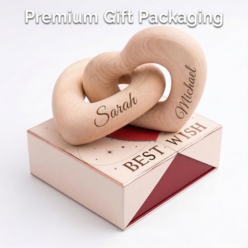 Personalized Wooden Hearts with Names - Custom Engraved Interlocking Heart Sculpture for Couples - 5th Wood Anniversary Valentine's Day Gift Idea, Romantic Home Decor (1-Pack) - Image 5