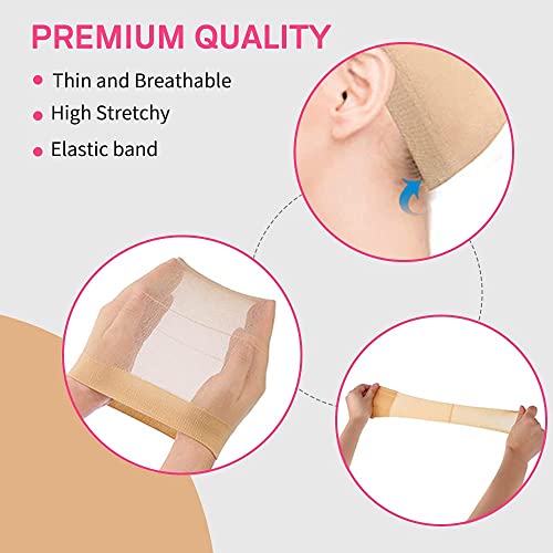 Wig Caps,4pcs Light Brown Stocking Wig Caps Nylon Stretchy Wig Caps for Women blonde lace front wigs hair cap
