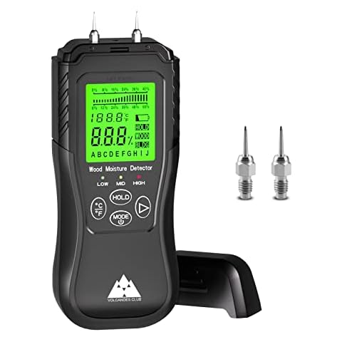 VOLCANOES CLUB Moisture Meter for Wood Walls - Accurate Digital Pin Type Moisture Meter for Lumber Drywall Firewood Plaster Woodworking - Humidity Detector Inspector Humidity Tool - Low/Mid/HighTester Cover