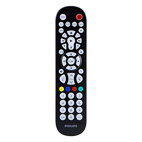 Philips Backlit Universal Remote Control For Samsung, Vizio, Lg, Sony, Sharp, Roku, Apple TV, RCA, Panasonic, Smart TVs, Streaming Players, Blu-Ray, DVD, 4-Device, Black, SRP9348D/27