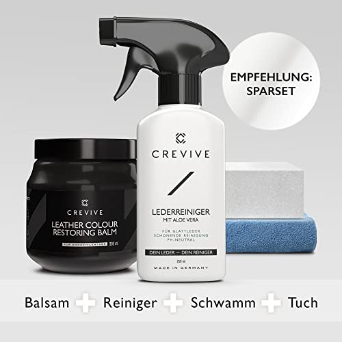 CREVIVE Leder Reparatur Set Schwarz 300 ml - Lederpflege Auto - Lederreparatur Sofa - Autositz Reparatur
