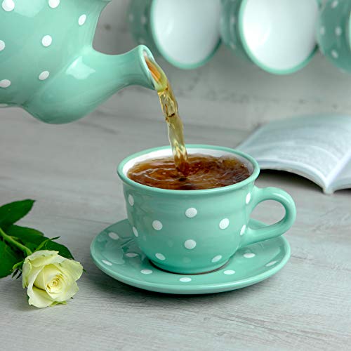 City to Cottage® Cerámica en Azul Cerceta y Blanco, Diseño de Lunares, Hecha y Pintada a Mano, Cerámica Esmaltada 350ml… - Imagen 5