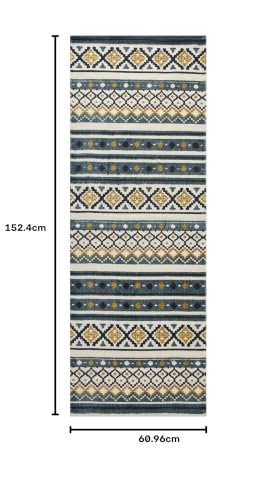 Image of SAGON 2x5 Ft Printed Runner Carpet - Cotton Bedside Rug for Bedroom & Living Room (Multi Striped Geometric)