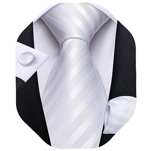 Image of DiBanGu Striped Tie Set for Men Silk Woven Plaid Necktie and Pocket Square Cufflinks Business Wedding