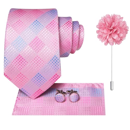 Image of Hi-Tie Men's Tie Lapel Pin Set Pocket Square Cufflinks Formal Woven Silk Tie Sets Wedding Party