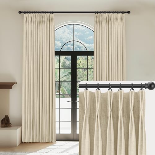 CAPALOCA Linen Pinch Pleated Curtains Blackout 100% Black Out Curtains 96 Inches Long 2 Panels with Hooks, Thermal Insulated Pinch Pleat Drapes for Bedroom, 40Wx96L, Beige
