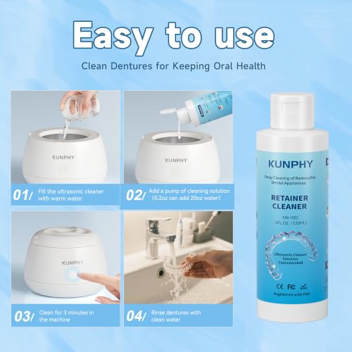 Image of Ultrasonic Retainer Cleaner Solution for Ultrasonic Denture Cleaner-Professional Cleaning of Retainers, Invisible Aligners, Mouth Guards, Night Guards, Remove Odors, Discoloration & Stains 4oz