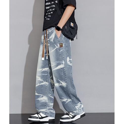 Men's Japanese Street Vintage Cargo Blue Jeans Baggy Wide Leg Jogger Pants Mens Tie Dye Fashion Drawstring Pants3