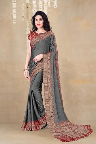 MIRCHI FASHION Women's Plain Weave Chiffon Geometric Printed Saree with Blouse Piece