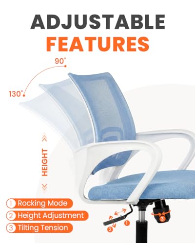 Image of NEO CHAIR Office Desk Computer Chair Ergonomic Mesh Gaming Cushion Seat with Comfy Lumbar Mid Back Support Adjustable Height Swivel Rolling Wheels for Home Task (Sky Blue)