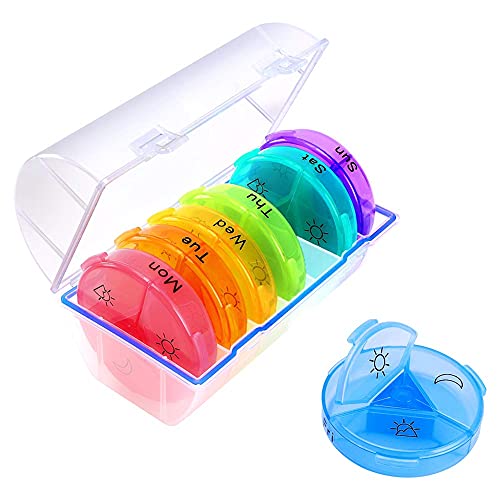 Weekly Pill Organizer 3 Times A Day, Protable Travel 7 Day Pill Box with Moisture-Proof Design, Detachable Large Medicine Organizer to Hold Vitamin, Fish Oil, Supplements