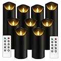 kakoya Flickering Flameless Candles, Battery Operated Acrylic LED Pillar Candles with Remote Control and Timer, Set of 9 (Black)