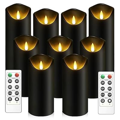 kakoya Flickering Flameless Candles, Battery Operated Acrylic LED Pillar Candles with Remote Control and Timer, Set of 9 (Black)