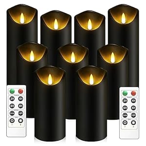 Flickering Flameless Candles Battery Operated Acrylic LED Pillar Candles with Remote Control and Timer Set of 9 Black