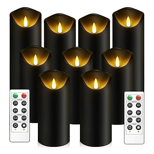 kakoya Flickering Flameless Candles, Battery Operated Acrylic LED Pillar Candles with Remote Control and Timer, Set of 9 (Black)