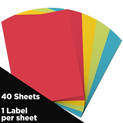 Jam Paper Shipping Labels - Full Page Sticker Paper - 8 1/2 X 11 - Assorted Bright Colors - 40 Sheets/Pack #TOP1