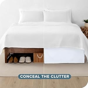 Bare home queen bed skirt 15 inch tailored drop easy fit bed skirt for queen beds center corner pleats queen white  urban country home decor