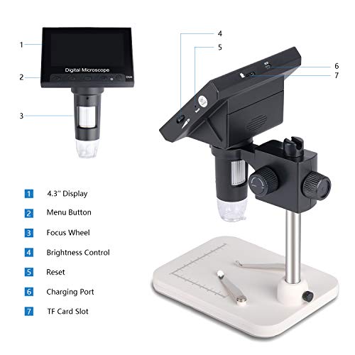 ESAKO 4.3 inch Digital Microscope 1000X Magnification USB Microscope 2000mAh Rechargeable Battery 32GB for Kids Students