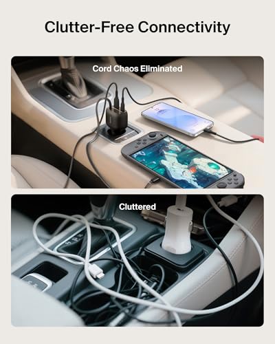 Image of Belkin USB C Car Charger 75W w / 30in Retractable USB C Cable - iPhone Charger, Compatible with iPhone 16 & 15 Series, Galaxy S25 Series, AirPods, Tablet, MacBook, Chromebook, etc. - Travel Essentials