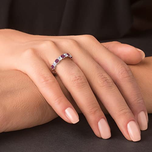 PEORA Solid 14K Gold 1 Carat Lab Grown Diamond and Created Emerald 9-Stone Half Eternity Band for Women, Wedding Anniversary Stackable Ring, Sizes 4 to 102