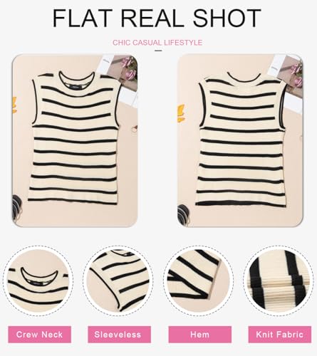Image of Dokotoo Tank Top for Women 2026 Striped Casual Crewneck Sleeveless Lightweight Sweater Vest Knit Summer Clothes