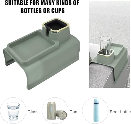 Image of Couch Cup Holder Tray, Multifunction Large Tray Sofa Arm Cup Holder Spill Proof Nonslip Base for Office for Dormitory (Green)