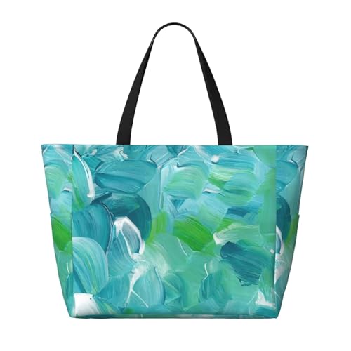 blue oil paint texture Print Foldable Lightweight Family Beach Bag for Men Women Beach Tote Bag Portable Gym Bag2