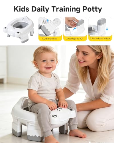Foldable Portable Potty Training Seat for Toddlers, Frog Travel Potty Seat with Splash Guard, Non-Slip Legs, Storage Bag, BPA Free Toilet Trainer for Boys & Girls - Image 4
