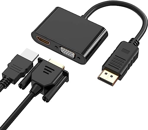 Image of USB HUB DisplayPort to HDMI VGA Adapter, DP Display Port to VGA HDMI Splitter Converter Compatible with Lenovo, HP, DELL, GPU, AMD, NVIDIA and More (Black) (DP to HDMI /VGA Adapter HUB)