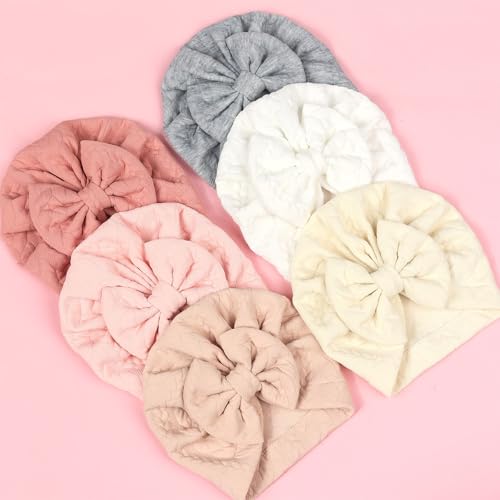 Knit Newborn Little Girl Turban Hat with Bowknot Soft Knitted Bowknot Turban Hat Comfortable Wearing Hat for 0-12 Months3