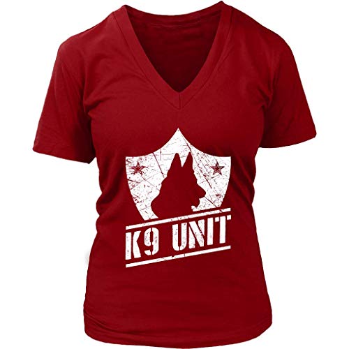 Womens K-9 Unit Canine Dog Police Badge Guard Dogs V-Neck T-Shirt Plus Size S-4XL Red