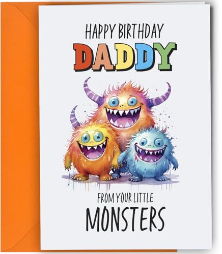 Birthday Card for Daddy From your Little Monsters Birthday card from 3 Children to Father #1650
