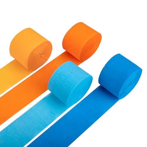 Image of Riqiaqia Crepe Paper Streamers Party Decorations, Blue and Orange Party Decorations, 8 Rolls of Blue, Orange Party Streamers for Blue Dog Birthday Party Supplies