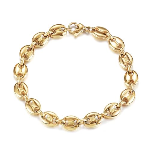 CIUNOFOR 14K Gold Filled Coffee Bean Bracelets for Women, 8.0 inches Link Chain Classic Charm Puff Mariner Bracelet, Coffee Bean Jewelry for Adults