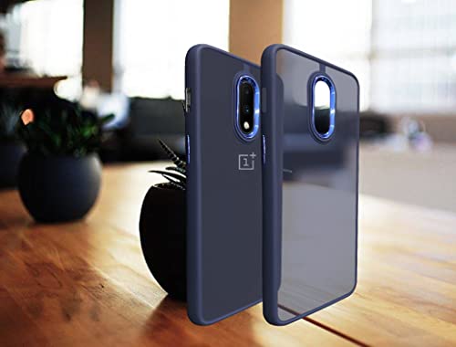 Image of A rtistque Frosted Translucent Back Cover Case for Oneplus 7 | Electroplated Chrome Ring | Raised Camera Edges for Protection | Smooth Sides TPU - Blue