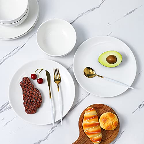 Ycbh 8 Inch Set Of 6, Porcelain White Dinner Plates, Ceramic Serving Round Dishware For Pizza Steak Pasta Salad, Microwave Oven Dishwasher Safe (6, 8 Inch) #TOP2