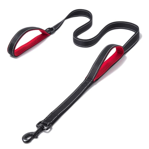 Eyeleaf Guinzaglio per Cani 1,5 Metri Riflettente e Forte con Doppio Manico Imbottite Resistente Nylon Guinzaglio per Cani Taglia Grande Media nero+rosso