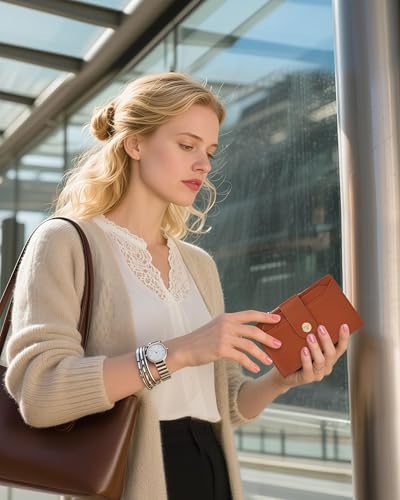 Image of Women's Wallet - RFID Blocking Leather Trifold Travel Wallet | Medium Billfold with 20 Card Slots & Zipper Coin Pocket,Vegan Leather Wallet for Women with Removable Card Holder
