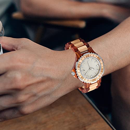 Tiong Brand Wooden Watches Mens with Handmade Colorful Bamboo Wood Watch Analog Date Quartz Wooden Watch for Men