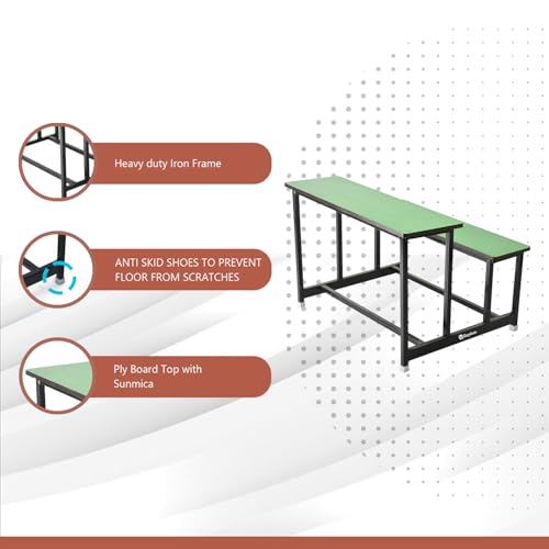 Image of GOYALSON School Home Tution College Bench Duel Desk Student Bench Cum Duel Desk Strong and Sturdy Metal Standard Structure with Wooden Top (2, Green, Medium Class)