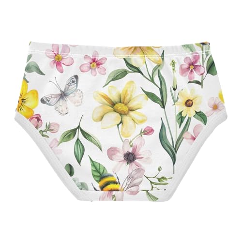 Toddler Girl Briefs, Bees Flowers Cotton Underwear for Girls, 2–8 Years2