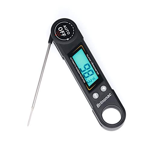 Instant Read Meat Thermometer,Brinonac Digital Oven Food Thermometer with Backlight and Calibration for Smoker,Kitchen,Outdoor Cooking and BBQ Grill-Black